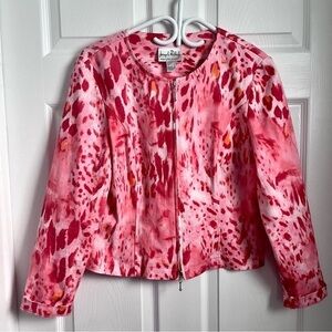 NWOT Joseph Ribkoff Jacket Pink Large 12 Women long sleeve Zip Up animal print